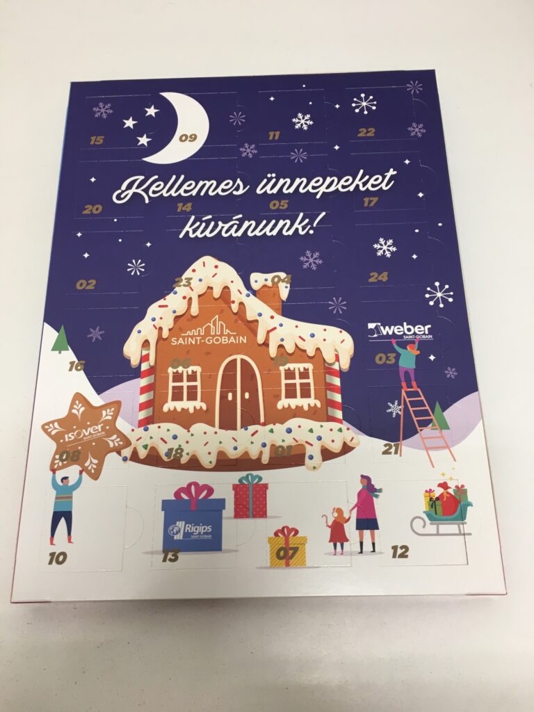 Adventi naptár A/4+ 24 db kockacsokoládé, ét- vagy tej, esetleg vegyesen